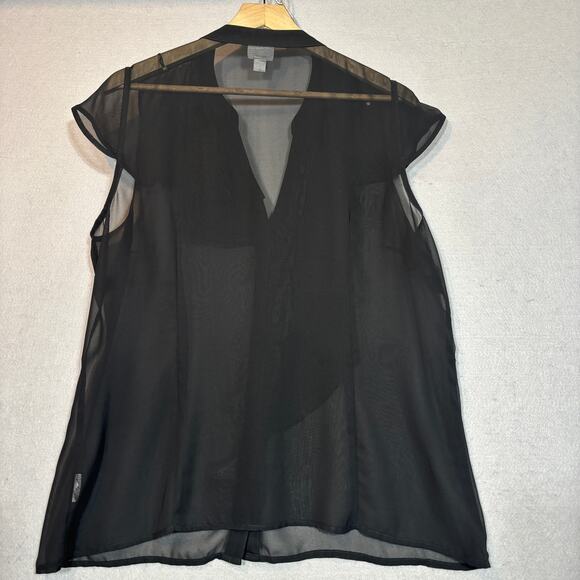 Worthington Black Ruffle Sheer Blouse Top XL Romantic Soft Goth Minimalist - Picture 2 of 7